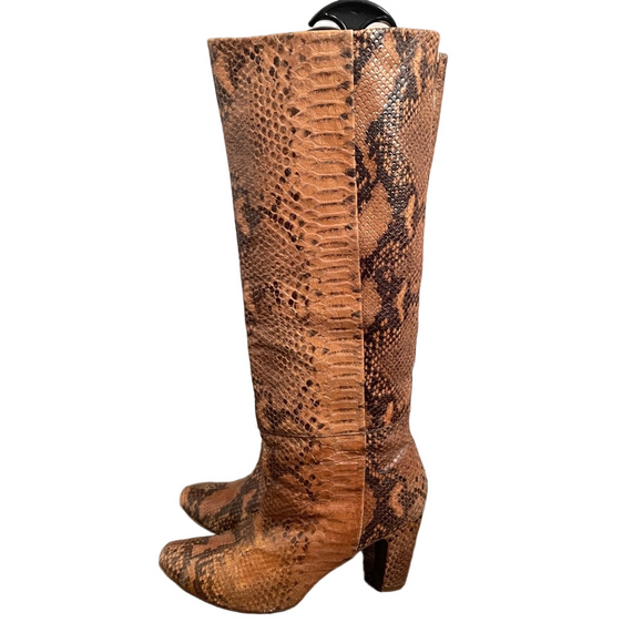 🛑 Zara Brown Snakeskin Leather Heeled Knee Boots - 39 / 8, made in Spain 🇪🇸 - Picture 4 of 13